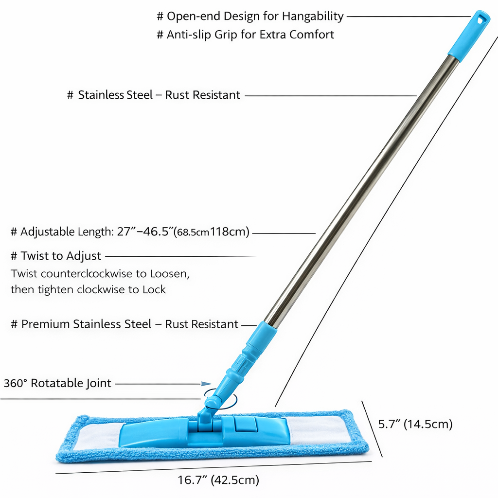 Healrize® Detachable Coral Fleece Flat Mop with Stainless Steel Handle
