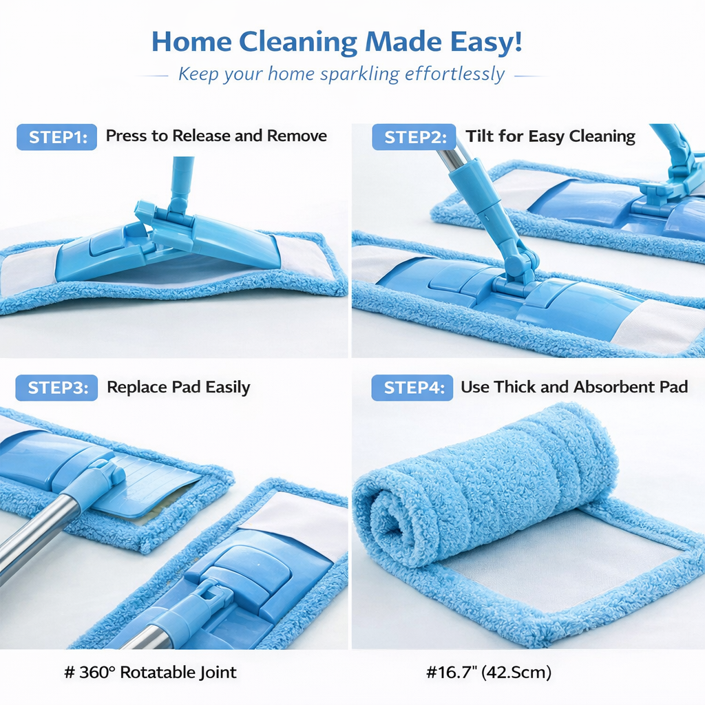 Healrize® Detachable Coral Fleece Flat Mop with Stainless Steel Handle