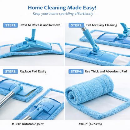 Healrize® Detachable Coral Fleece Flat Mop with Stainless Steel Handle